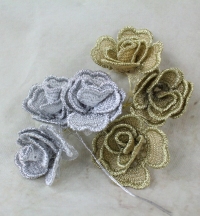 3.5cm Vintage Mesh Rose Bunch x 3 On Matching Colour Floral Wire packet Of 12 Gold