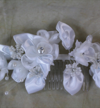 4 x Satin Flower & Pearl Bridal Headpiece