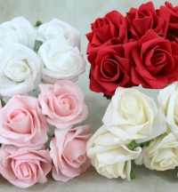 144 Quality foam Roses buds on stems. 4.5cm wide buds, packed as 24 bunches of 6 with next day delivery.