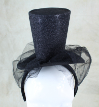 Females black glitter party mini top hat head wear.