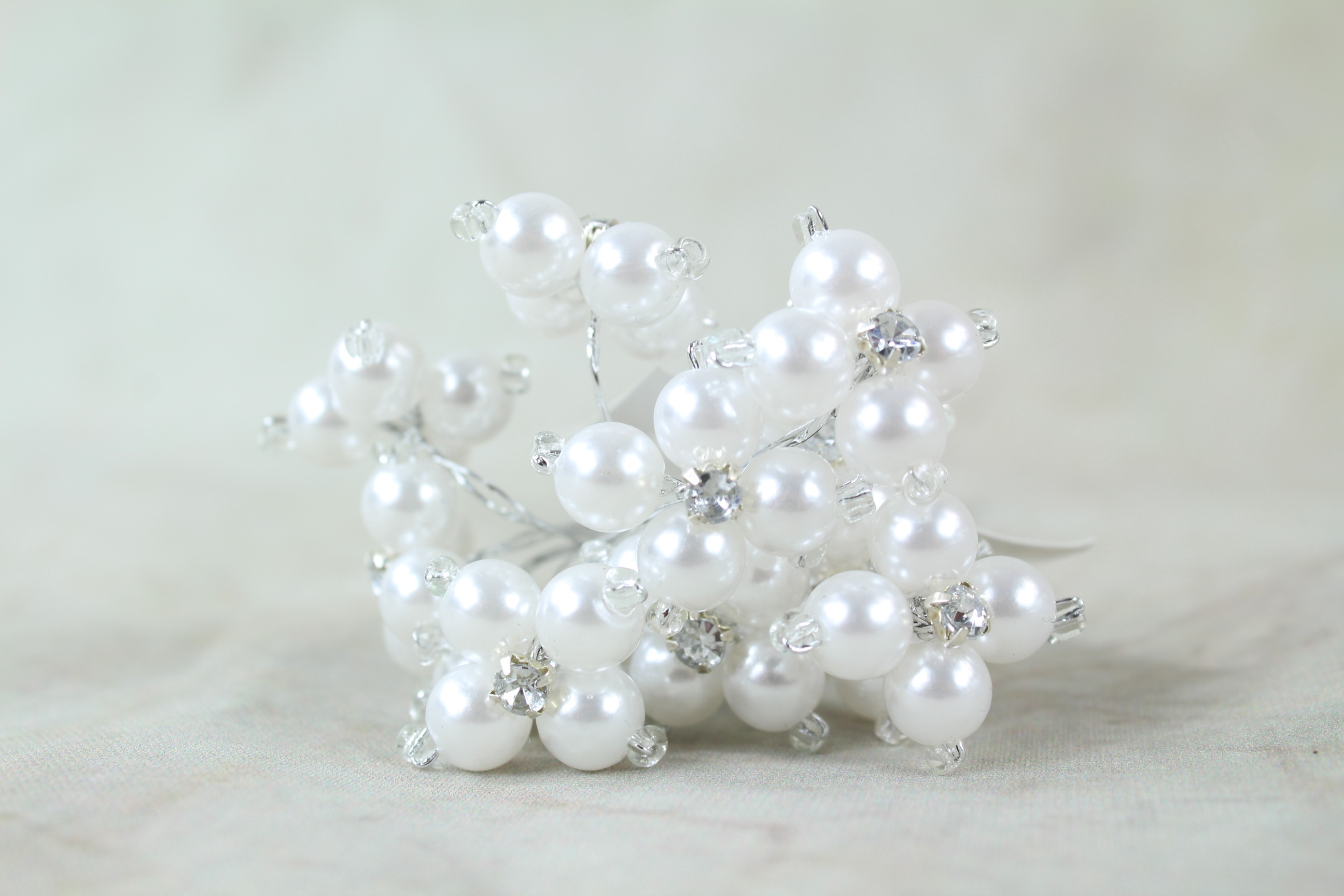 12 x 6mm Pearl With Rhinestone Clusters