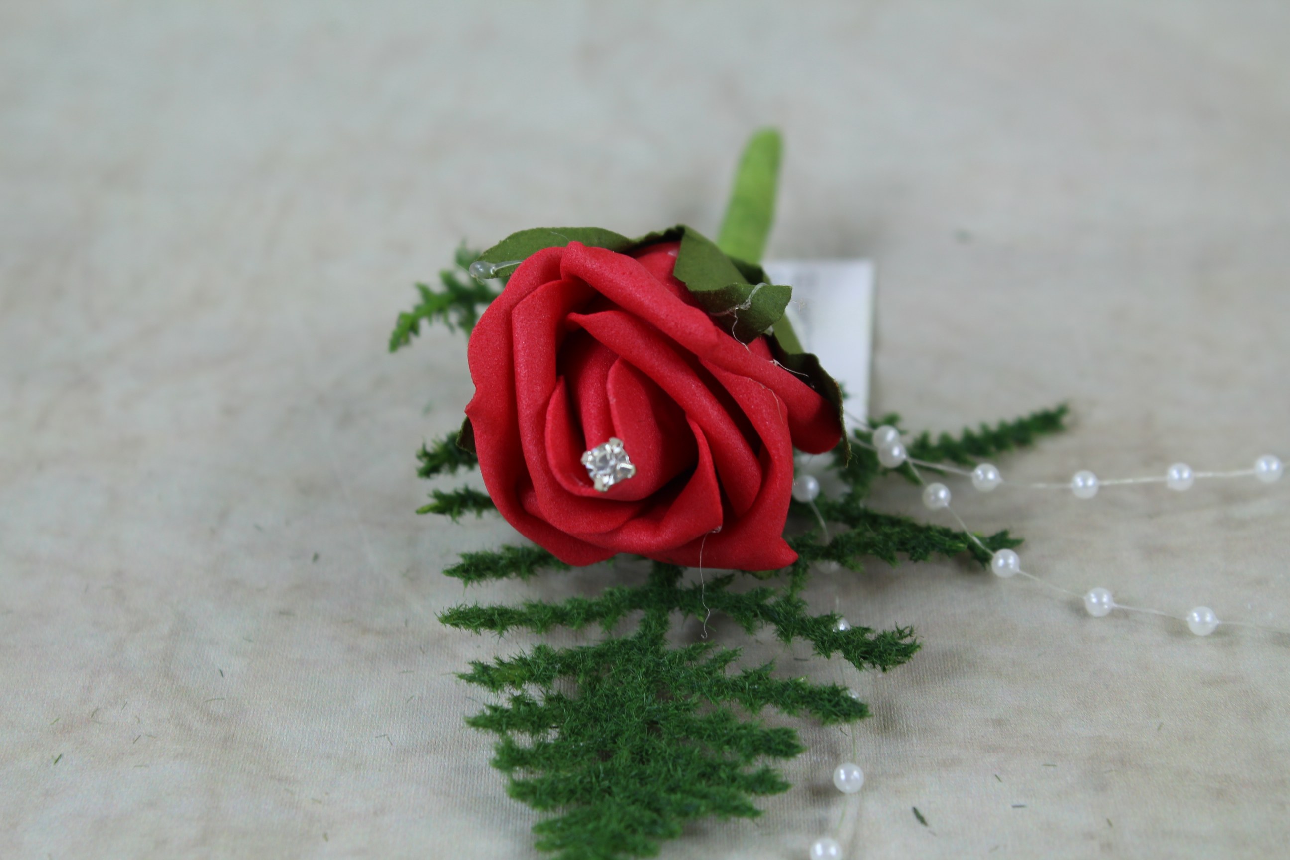 36 x Foam Rose Corsages With Rhinestone Pearls