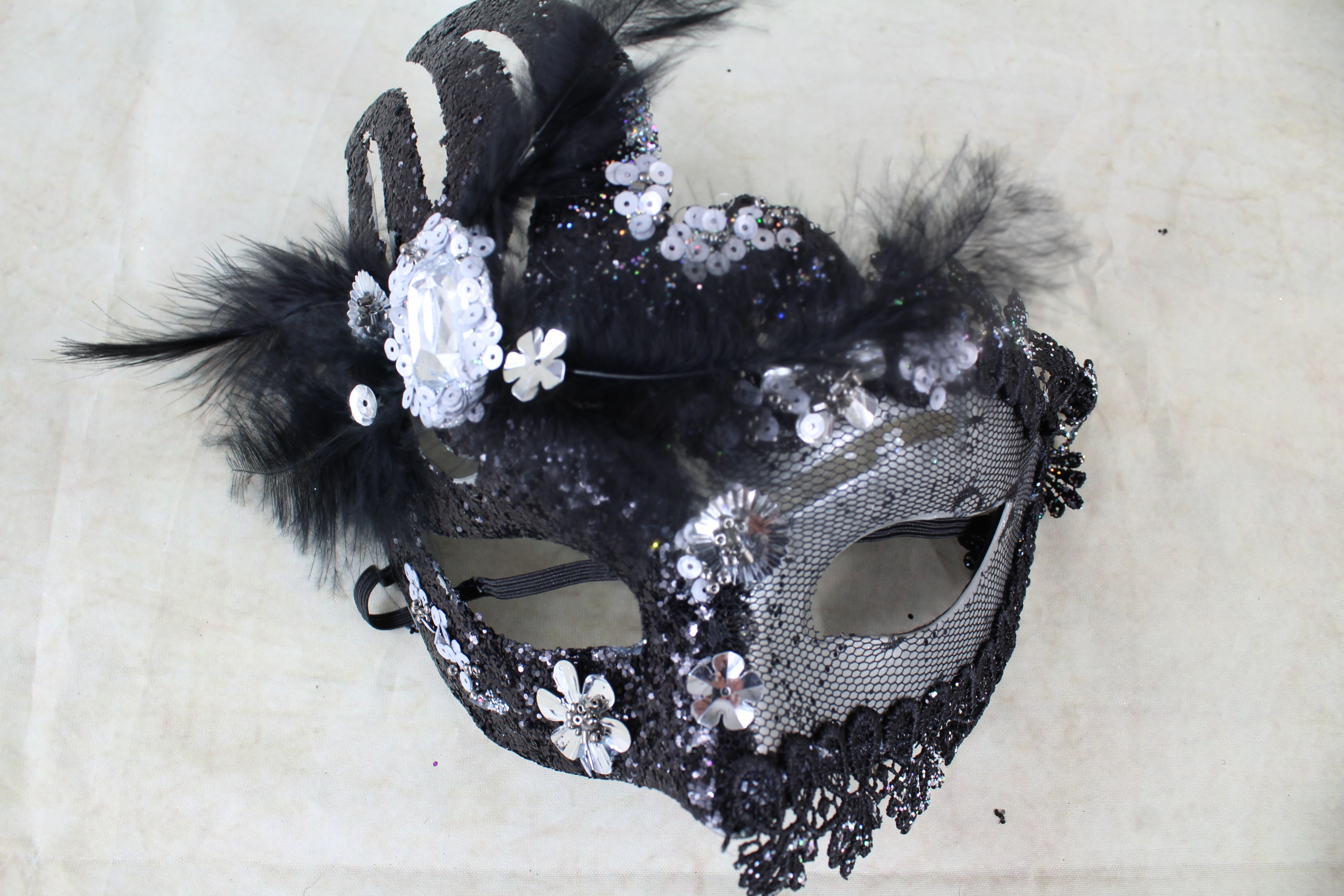 3 x Two Tone Mask With Gems & Marabou - BUY 3 FOR THE PRICE OF 2!