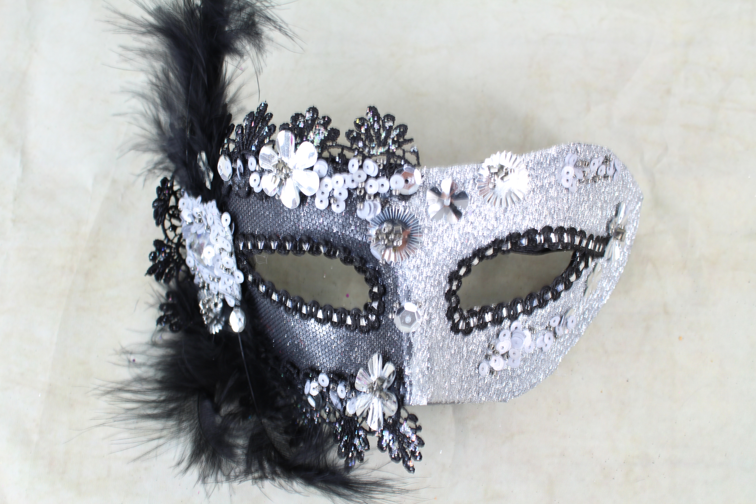 3 x two Tone Mask With Gems And Coque Feathers - BUY 3 FOR THE PRICE OF 2!