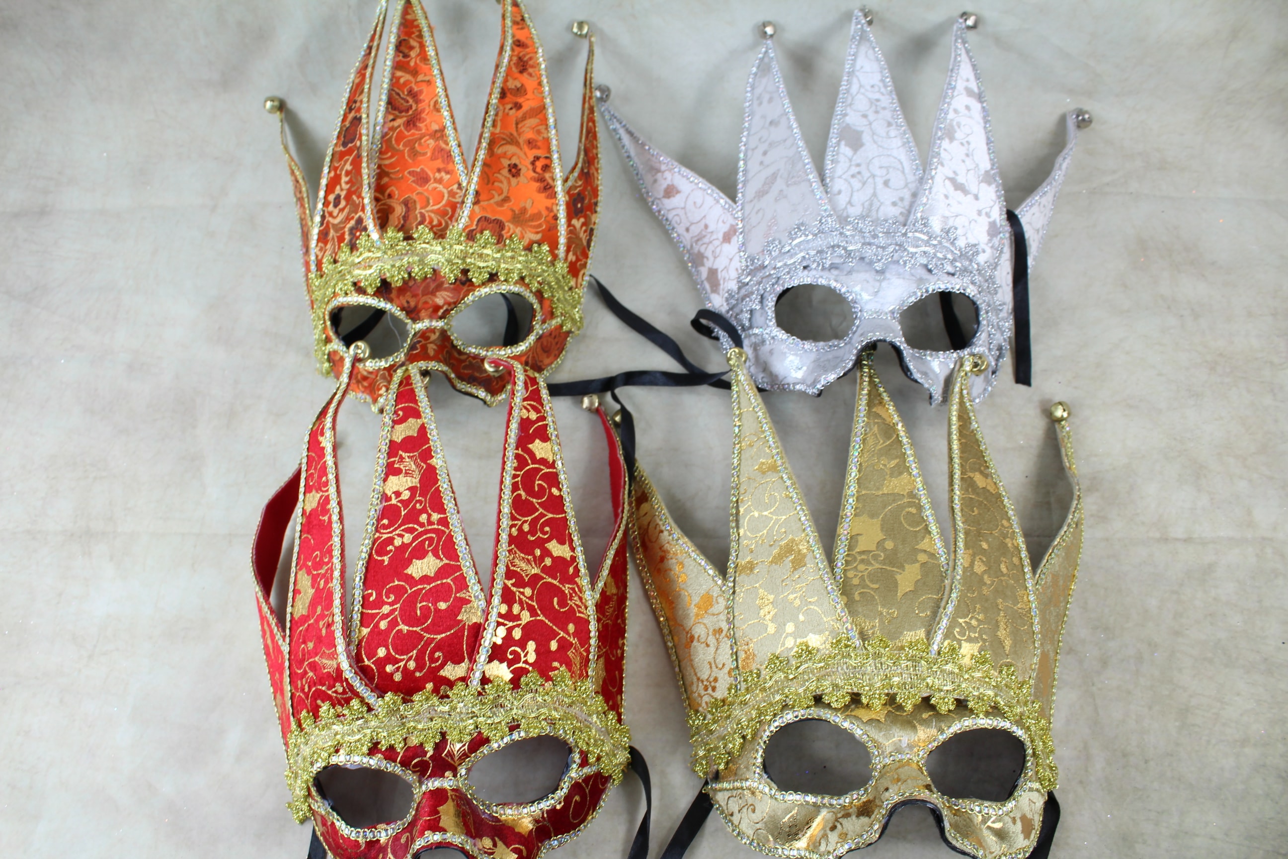 3 x Christmas Print Jester Masks - BUY 3 FOR THE PRICE OF 2!