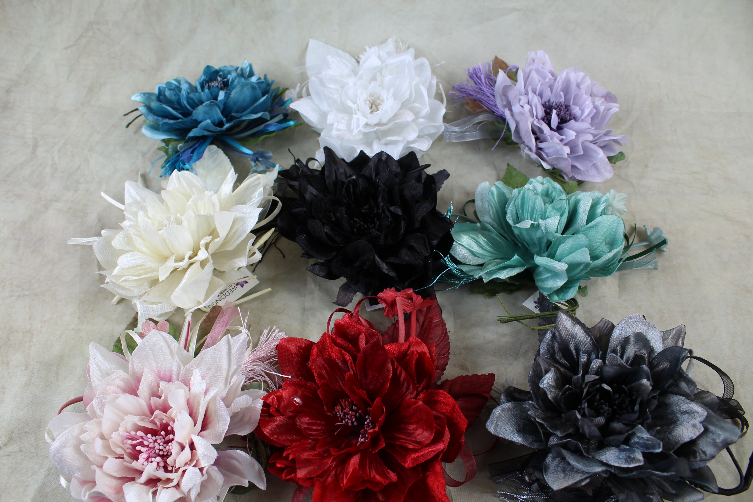 Satin Dahlia Corsage With Tassel And Ribbon Streamers