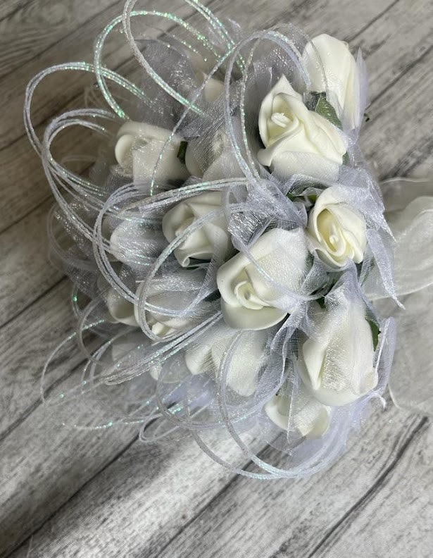 Posey Of 28 Foam Rose Buds With Tulle Wrap