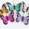12 Multi Coloured Print Real Feather Butterflies On Wire 9cm 