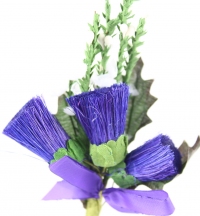 Quality large thistle heads with sprigs of heather and purple ribbon bow. 3 packs of 6.