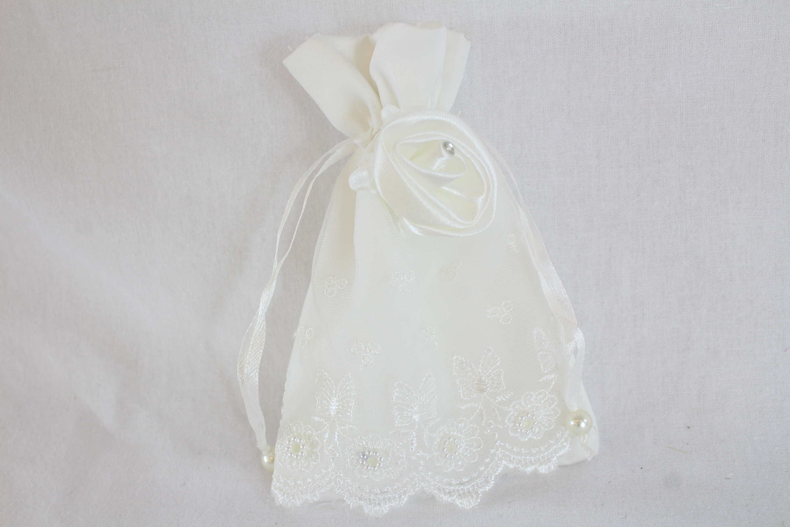 12 x Satin Pouch With Lace Rhinestone Dolly Bag
