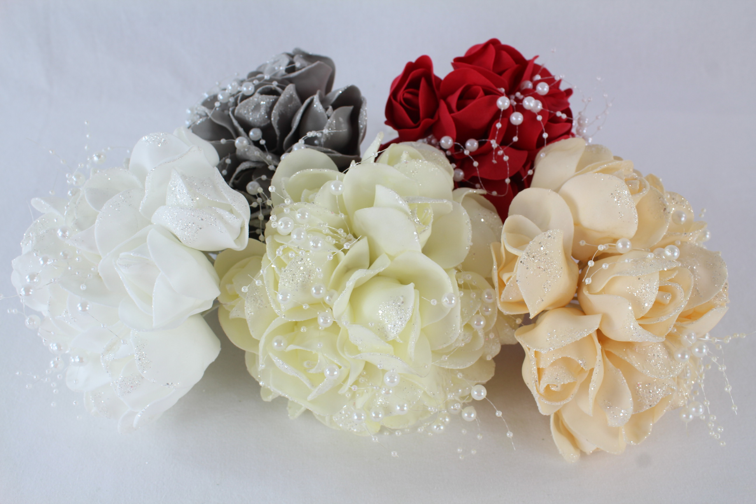 Small foam rose head with posy beads