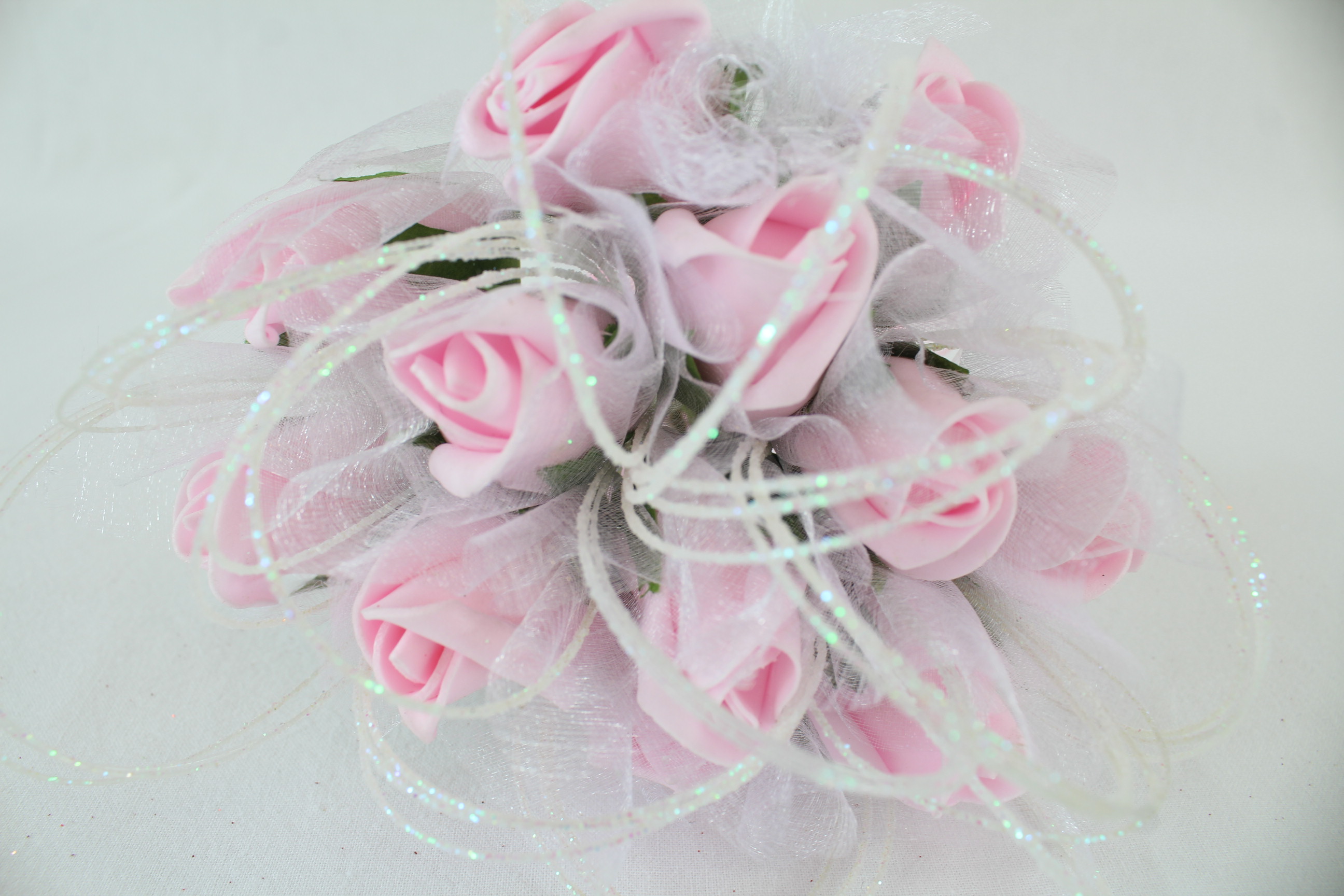 2 x Posey Of 12 Foam Rose Buds With Tulle Wrap