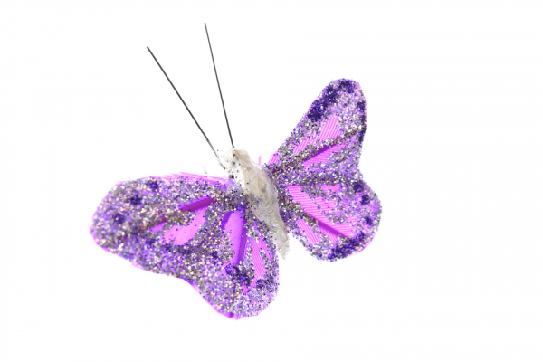 Purple Butterfly on steel wire stalk for cake making and decoration.