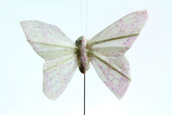 The white artificial Butterfly on wire stem.