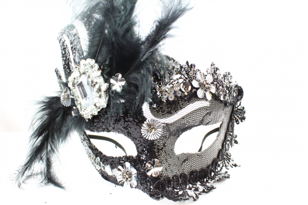 The black mask with black feather - Gothic wedding maybe?